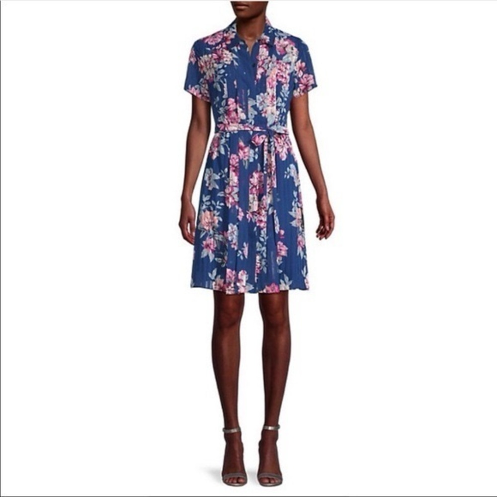 NANETTE LEPORE FLORAL PINTUCK SHIRT DRESS